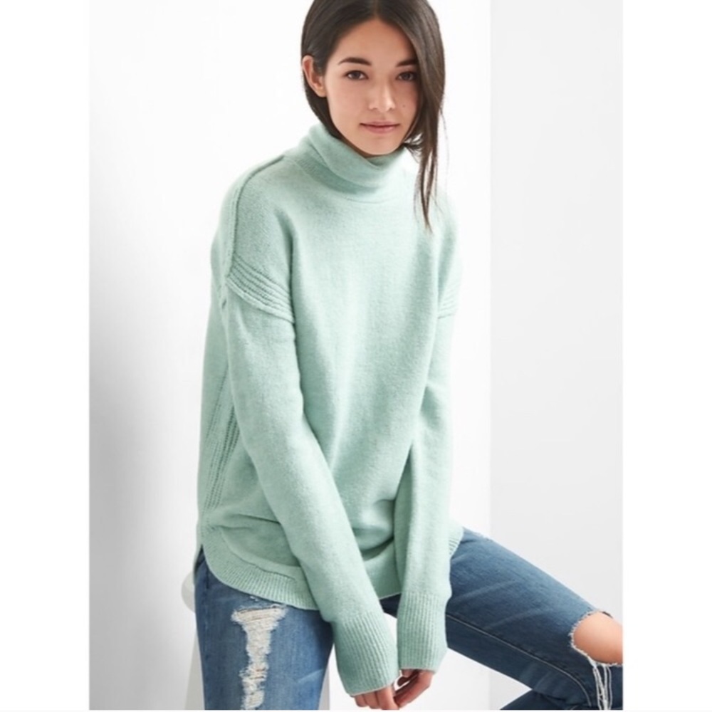 GAP Sea Mist Blue Mint Wool Blend Turtleneck Tunic Sweater